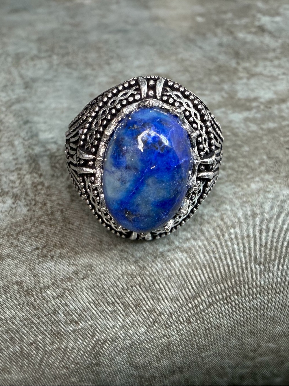 Lapis Lazuli Stone Ring Size 8 Vintage Style Boho Women Jewelry Silver 925